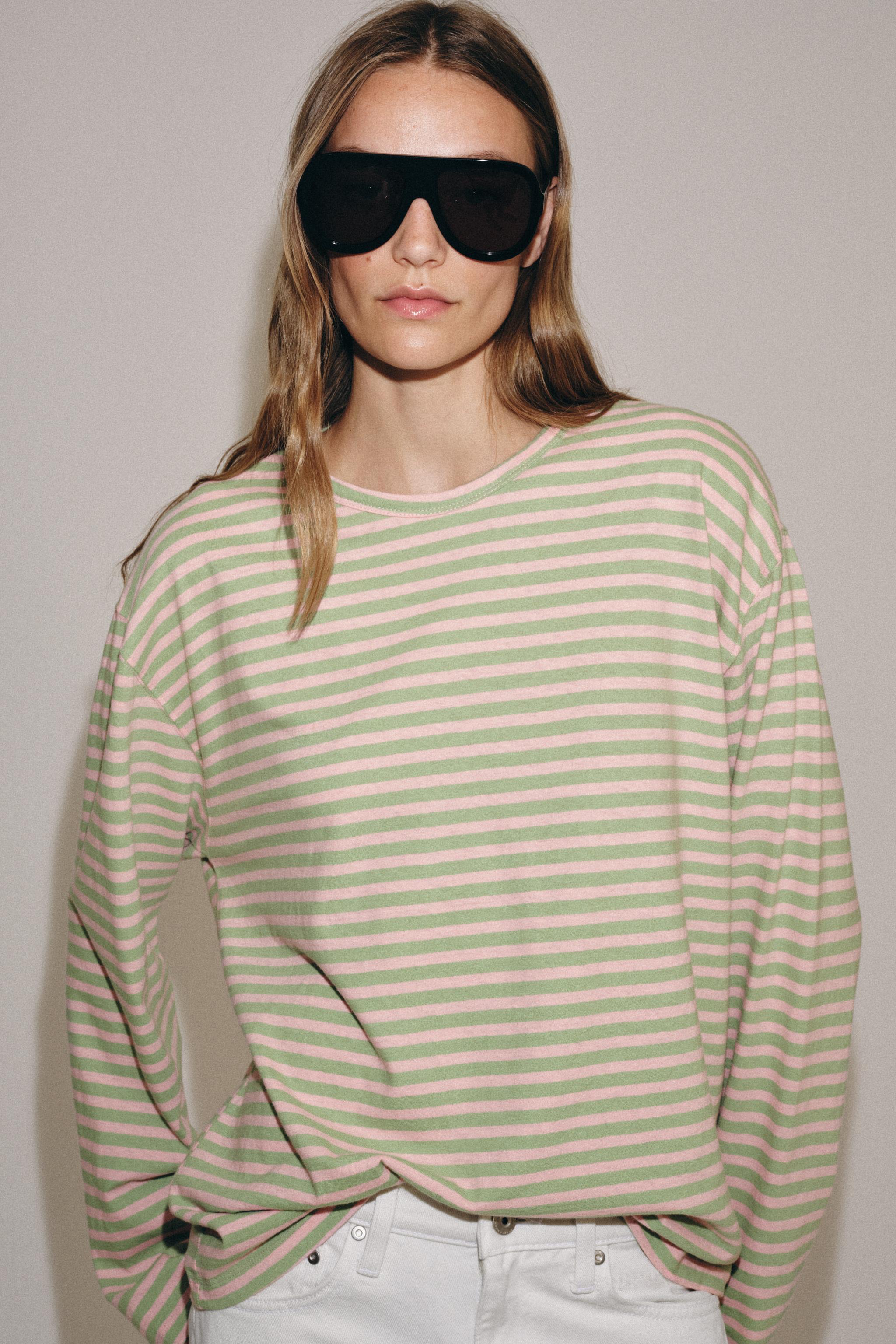 STRIPED COTTON AND LINEN T-SHIRT