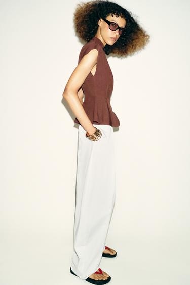 TOP PÉPLUM À PINCES - Marron clair de Zara - Image 2