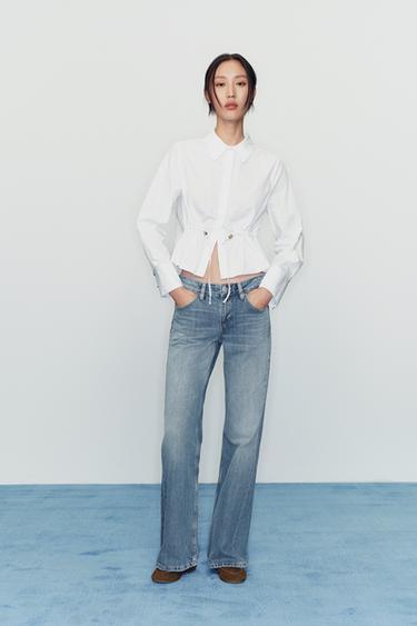 Zara 縫線府綢襯衫 - 白色