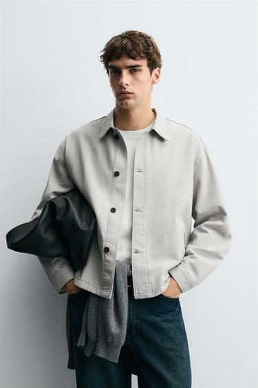 Zara HERRINGBONE BOXY FIT OVERSHIRT - Gray