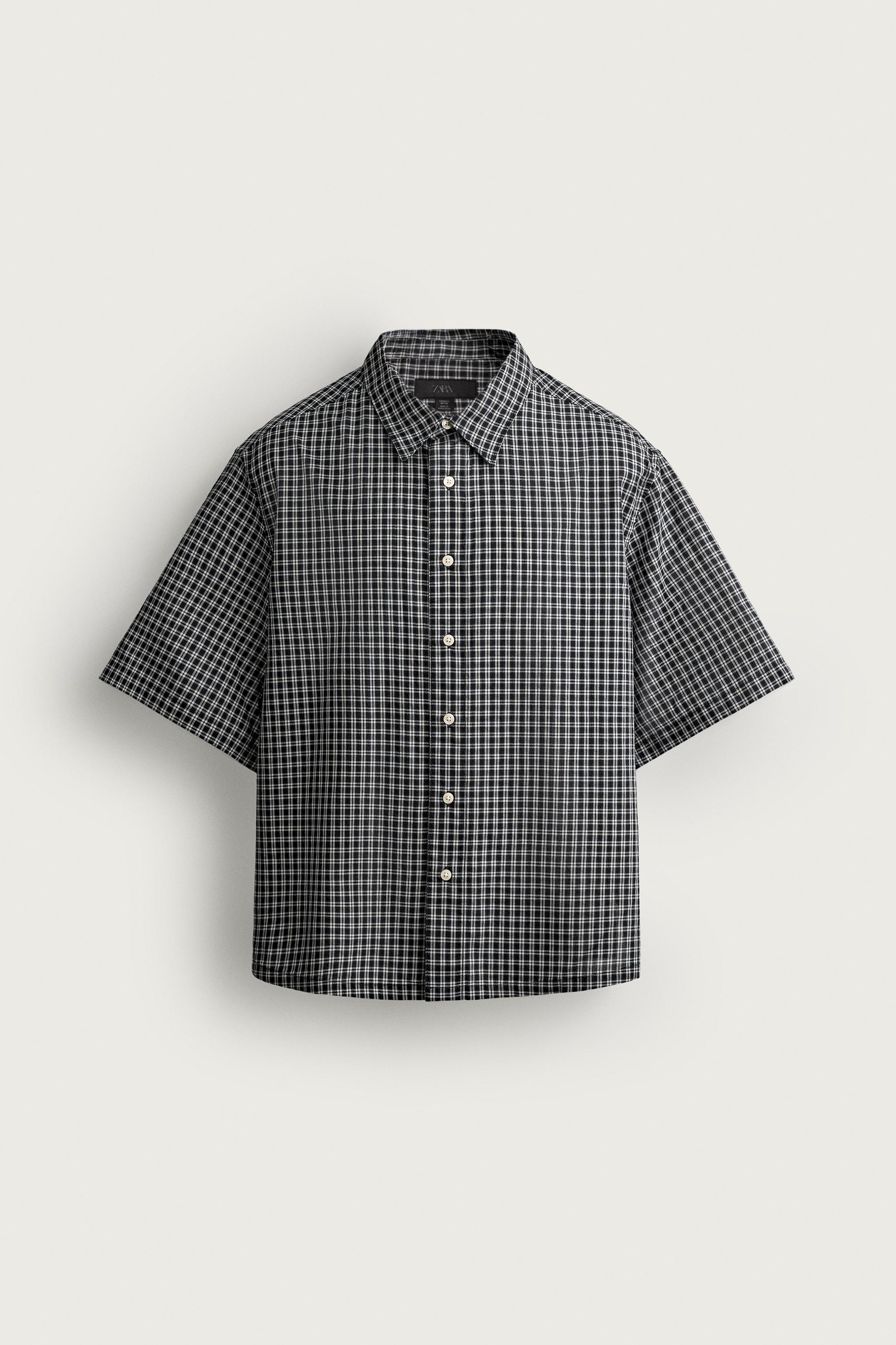 RELAXED FIT JACQUARD CHECK SHIRT — Blue