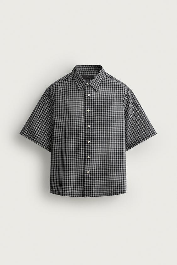 CHEMISE COUPE DÉCONTRACTÉE EN JACQUARD À CARREAUX - Bleu de Zara - Image 6
