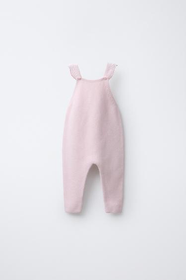 CROCHET STRAP KNIT DUNGAREES - Chalk pink by Zara - Image 0
