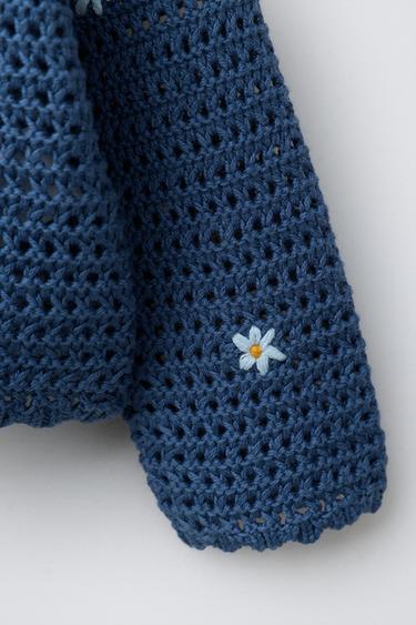 CUTWORK KNIT CARDIGAN WITH FLORAL EMBROIDERY - Blue by Zara - Image 3