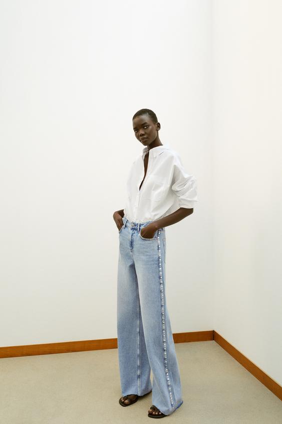 Z1975 HIGH WAIST WIDE LEG STUDDED JEANS