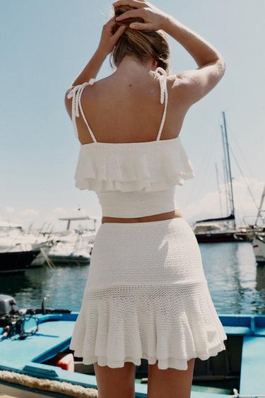 KNIT MINI SKIRT WITH RUFFLES - White by Zara - Image 2