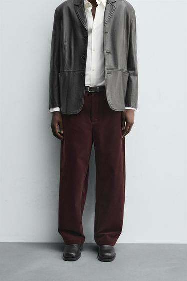 FLOCKED WIDE-LEG TROUSERS - Burgundy by Zara