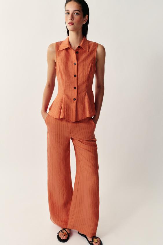 STRIPED PEPLUM WAISTCOAT - Russet by Zara - Image 0