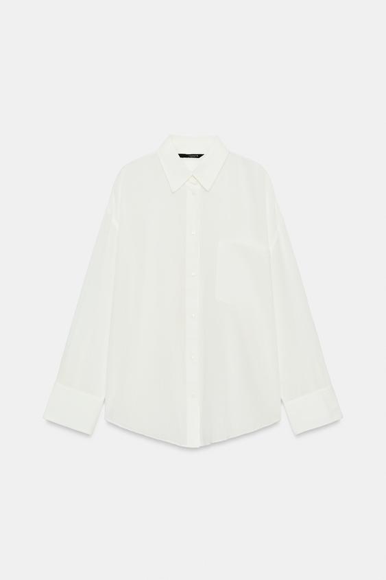 CAMISA OVERSIZE BOLSO - Branco-marfim da Zara - Imagem 0