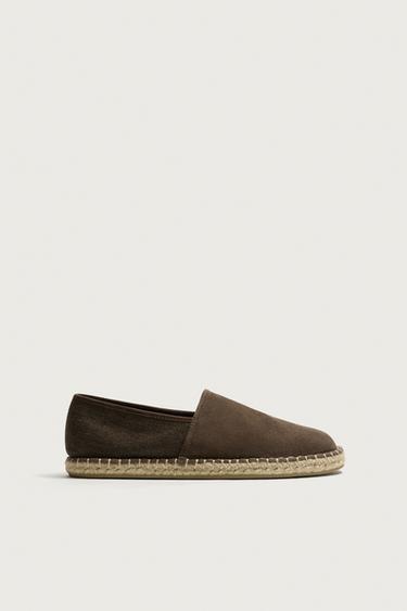 LEATHER COMBINATION ESPADRILLES - Chocolate by Zara