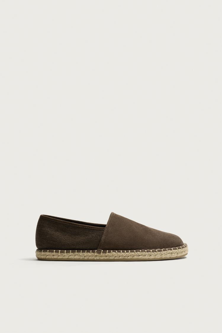 COMBINATION LEATHER ESPADRILLES — Chocolate