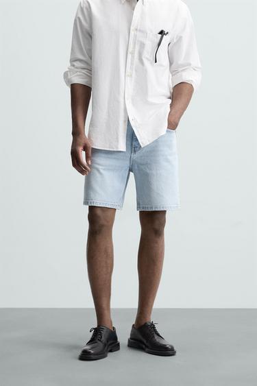 Zara REGULAR FIT DENIM SHORTS - Light blue