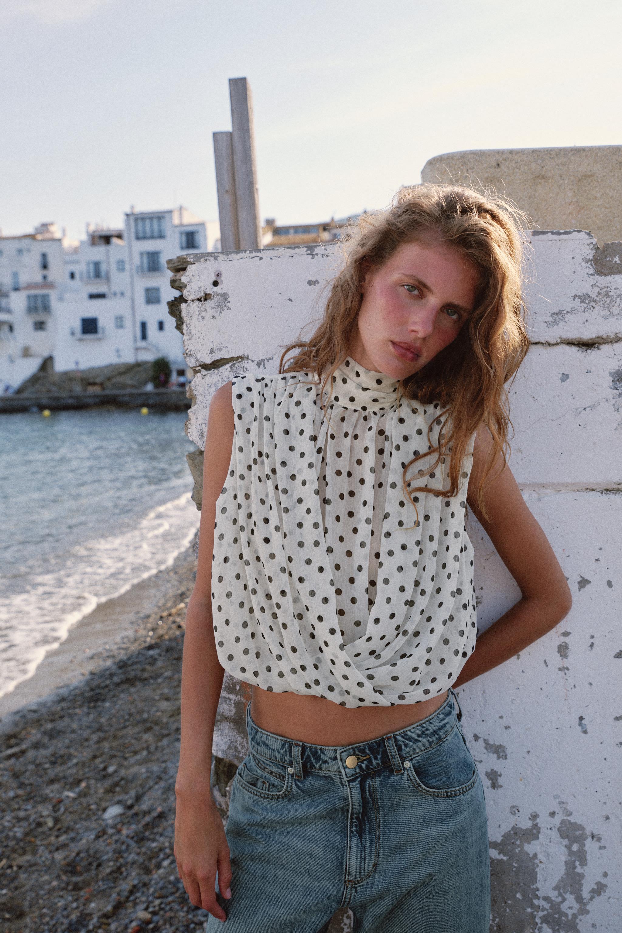 DRAPED BALLOON TOP - Black / White | ZARA United States