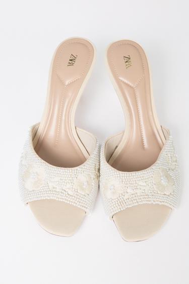 BEADED HEEL MULE SANDALS - White by Zara