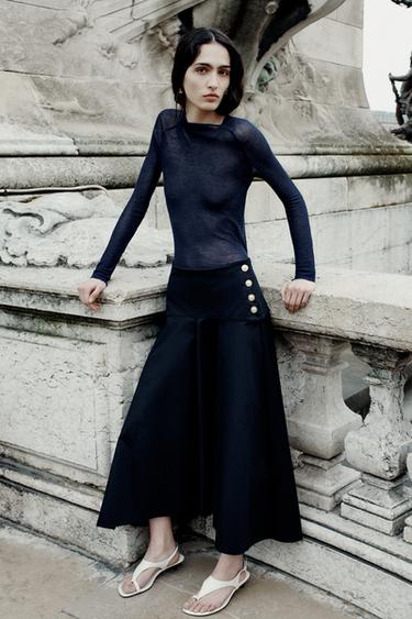 FALDA FAJÍN BOTONES ZW COLLECTION - Marino de Zara - Imagen 0