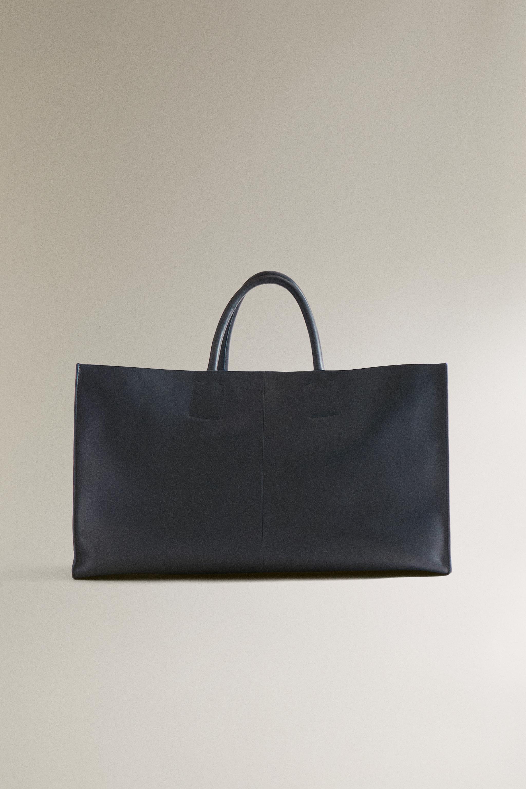LEATHER TOTE BAG - Navy Blue | ZARA United States