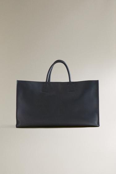 BOLSO TOTE PIEL - Azul Marino de Zara - Imagen 0