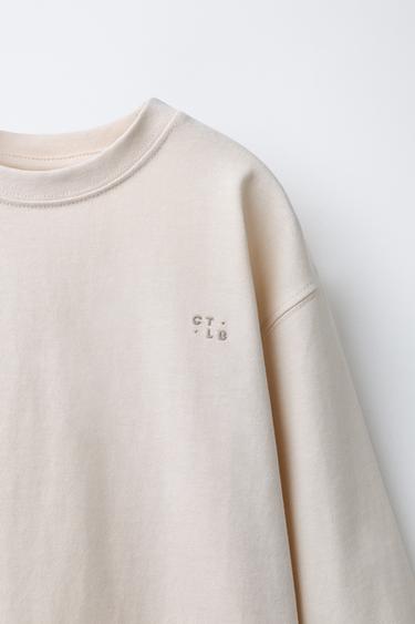 HEAVYWEIGHT EMBROIDERED T-SHIRT - Ecru by Zara - Image 2