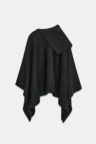 CAPE AVEC LAINE COL ASYMÉTRIQUE - Gris foncé de Zara - Image 8