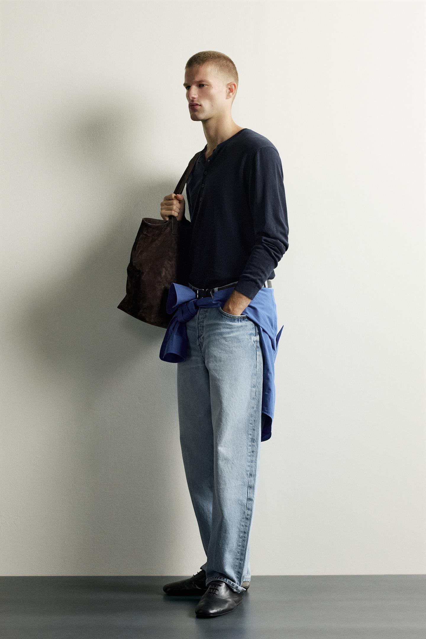 Мужская футболка Zara Knit Henley, цвет: Тёмно-синий — фото 4