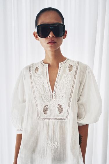CAMISA BORDADOS ENCAJE ZW COLLECTION - Blanco de Zara