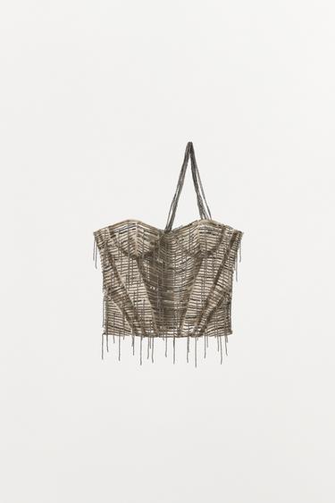 LIMITED EDITION BEADED SEQUIN CORSET - Silver by Zara