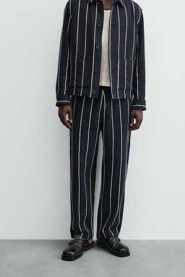 PANTALÓN RELAXED FIT ESTRUCTURA RAYAS - Marino de Zara