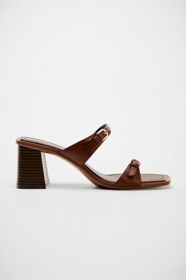 SANDALIA TACÓN ANCHO HEBILLAS - Marrón de Zara