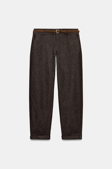 PANTALON CHINO CEINTURE TRESSÉE - Marron de Zara - Image 7