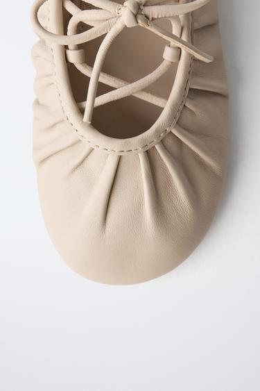 LEATHER BALLET FLATS - Sand Brown by Zara - Image 5