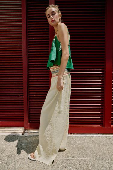 PANTALON LARGE À TAILLE ÉLASTIQUE - Jaune de Zara - Image 2