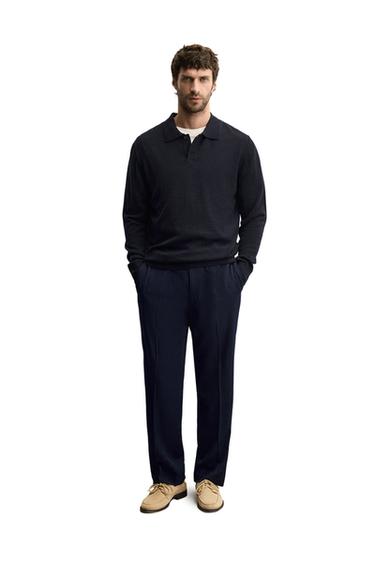 POLO DE MALHA 100% LÃ - Azul-marinho da Zara
