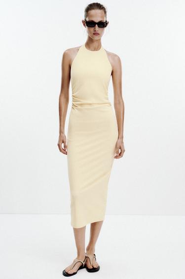 VESTIDO HALTER DRAPEADO - Amarelo de Zara - Imaxe 0