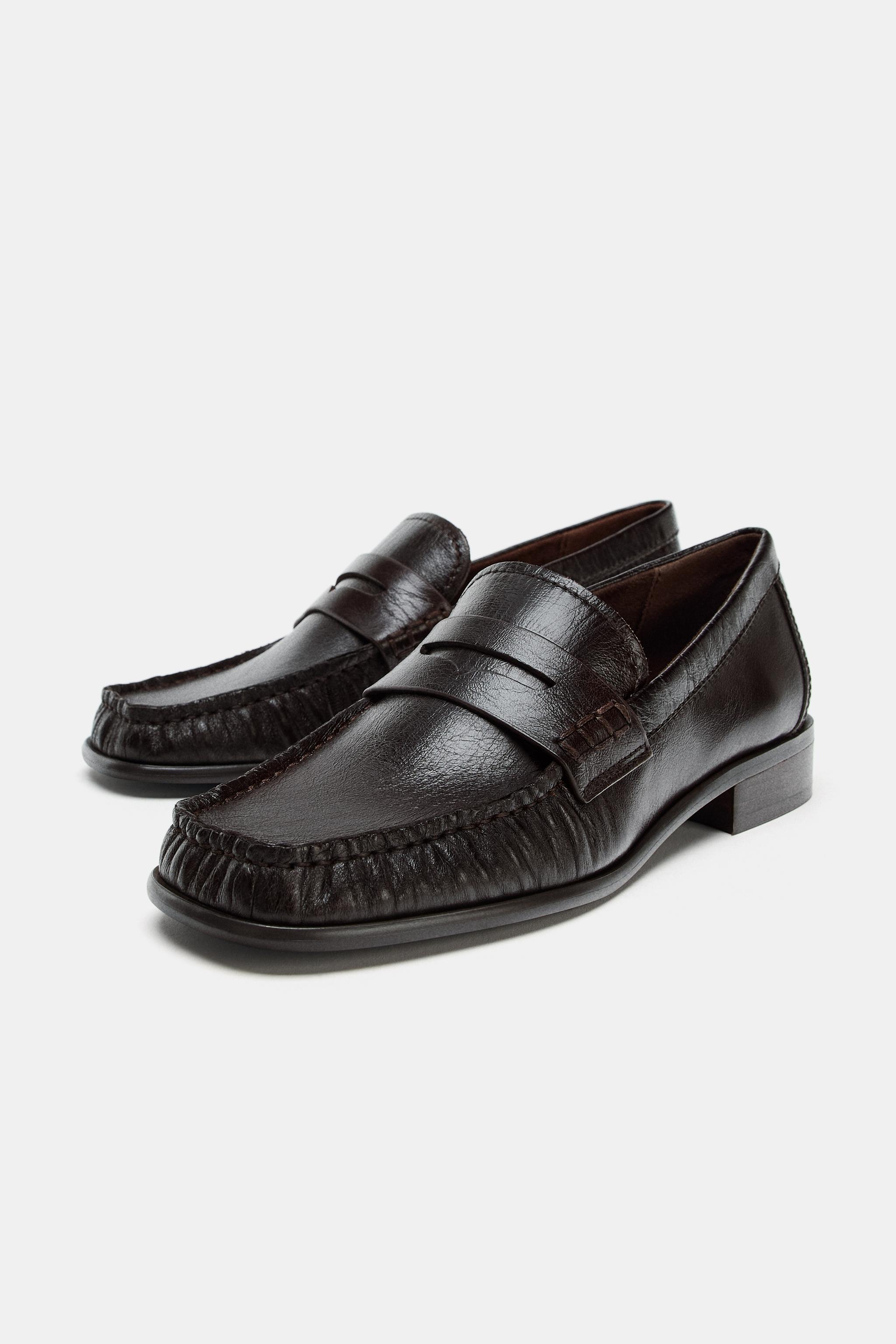 LEATHER SQUARE-TOE LOAFERS