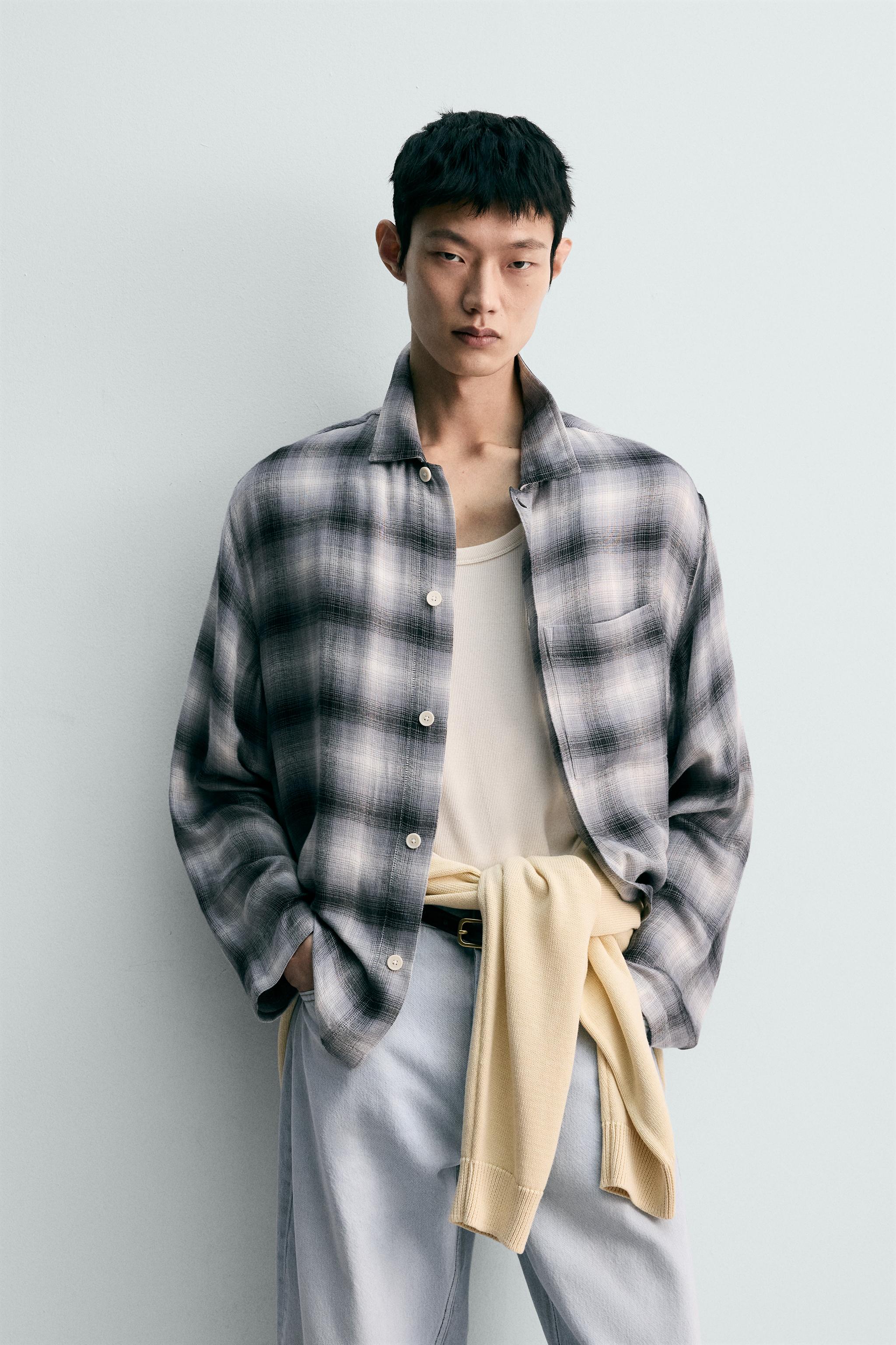フルイドチェック柄シャツ - グレー/ブルー | ZARA Japan / 日本