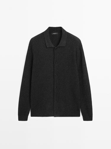 Cardigan avec boutons en coton et en laine - Gris anthracite de Zara