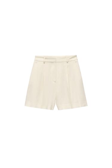 HIGH-WAISTED PLEATED LINEN SHORTS
