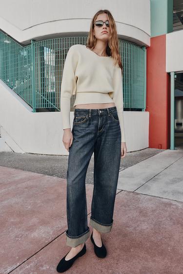 Zara Z1975 RELAXED FIT TURN-UP HEM JEANS - Indigo