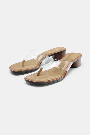 VINYL BLOCK HEEL SANDALS - Light beige by Zara - Image 2