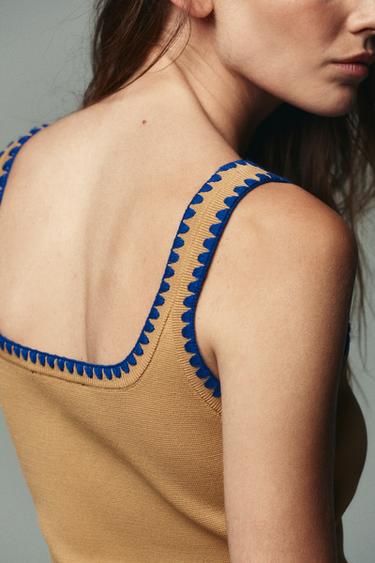 KNIT TOP WITH CONTRAST EMBROIDERY - Mid-camel by Zara - Image 0