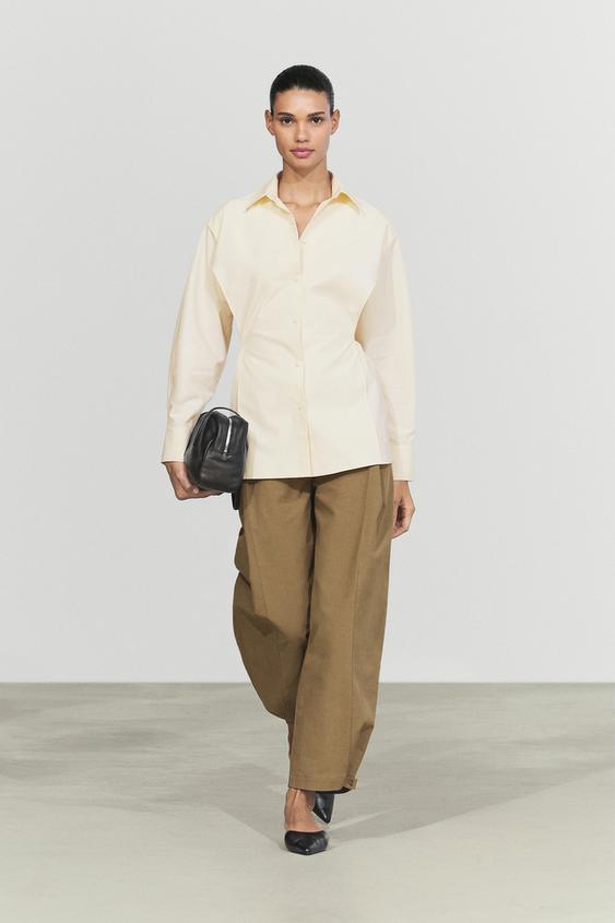 Zara Flowing cotton shirt with belt detail - Ecru - Image 0