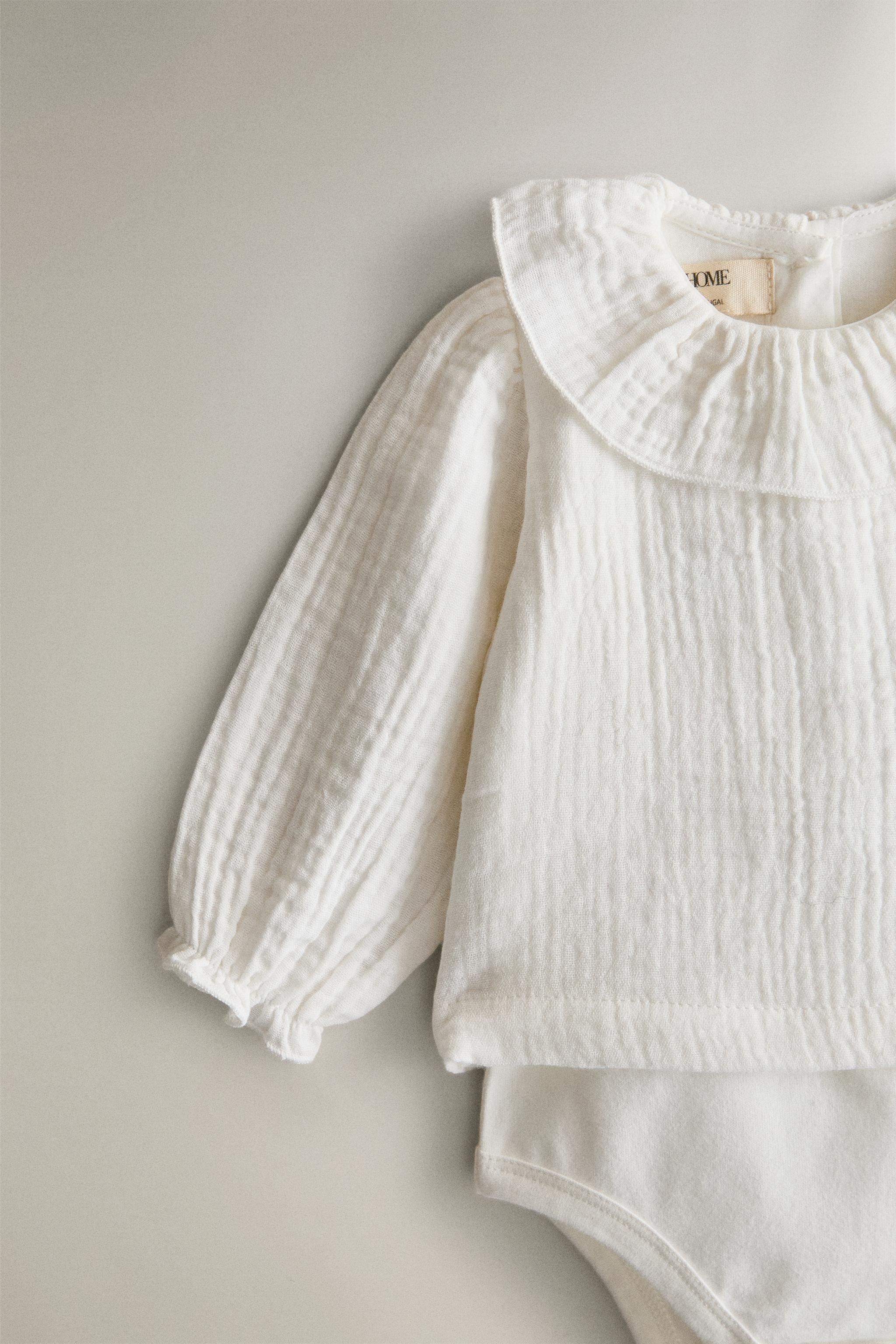 MUSLIN BABY BODYSUIT — Oyster-white
