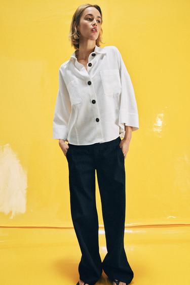 リネン混ワイドスリーブシャツホワイトZaraのリネン混ワイドスリーブシャツ - ホワイト
