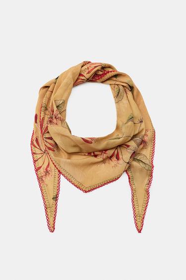 PAÑUELO BANDANA ESTAMPADO FLORAL PUNTILLA - Crudo de Zara