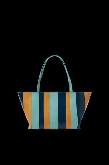 SHOPPER AUS LEDER MIT STREIFEN, LIMITED EDITION - Blau von Zara - Bild 0