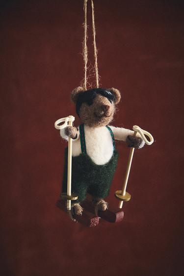 WOOL SKIING BEAR CHRISTMAS TREE DECORATION - Brown by Zara - Image 4