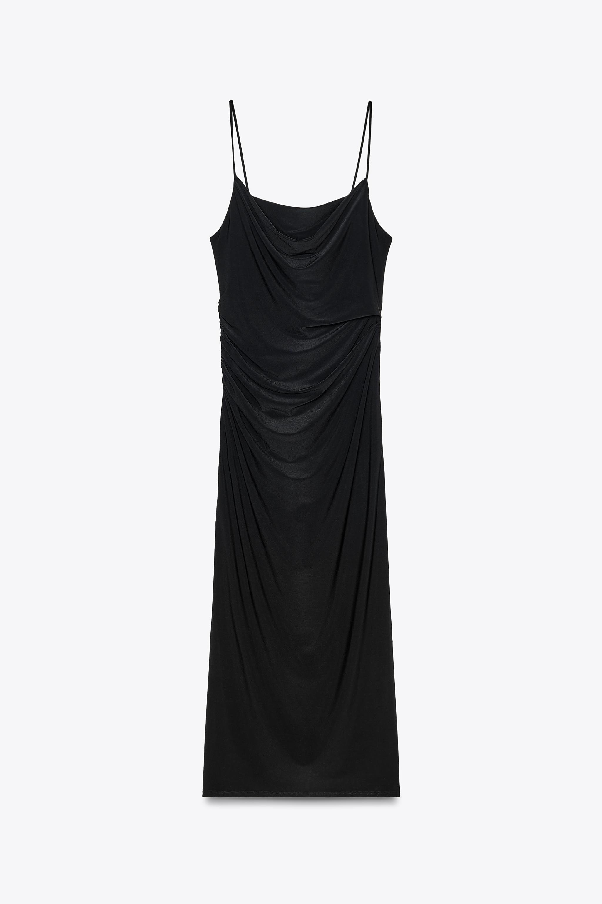 ギャザーディテール入りミディ丈ワンピース - ブラック | ZARA