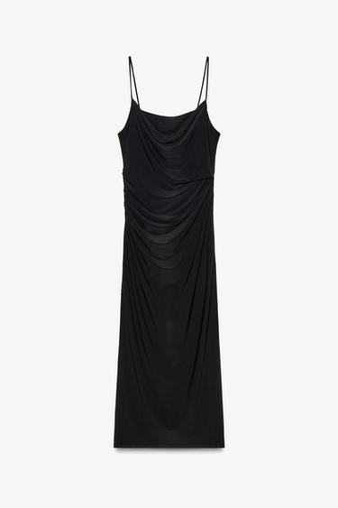 MIDI DRESS WITH GATHERING - Black by Zara - Image 4