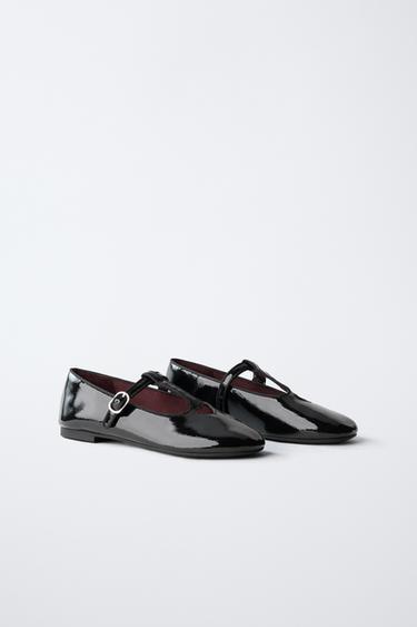 T-BAR BALLERINA SHOES WITH HEART DETAIL - Black by Zara