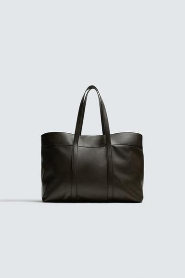 SAC SHOPPER EN CUIR - Marron de Zara